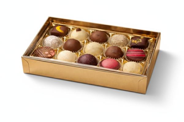 Pralinenverpackung für 15 Pralinen Goldboden
